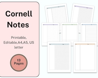 Cornell Notes PDF, Meeting Notes Printable, Cornell Notes Paper, Cornell Notebook, Student Note Taking, Blank Checklist, Instant Download A4