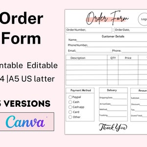 Order Form Editable, Crafters Order Form Template, Etsy Shop Craft Business Forms, Small Business Forms, Custom Order Form, Instant Download