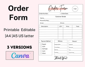 Order Form Editable, Crafters Order Form Template, Etsy Shop Craft Business Forms, Small Business Forms, Custom Order Form, Instant Download
