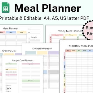 Planificateur de repas hebdomadaire avec liste de courses imprimable, préparation des aliments, plan de menus sur 7 jours, planificateur de nourriture, modèle de plan de repas modifiable, instantané, imprimable