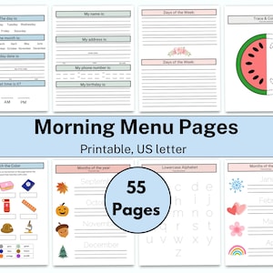 Preschool Morning Menu, Daily Homeschool Planner, Morning Time Elementary, Homeschool Menu Chart, Alphabet & Numbers Chart, Printable