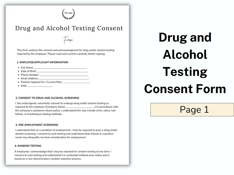 Editable Drug and Alcohol Testing Consent Form Template, Testing ...