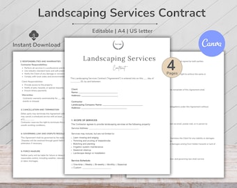 Landscaping Service Contract Template, lawn service agreement, Lawn Care Contract, Garden Care Agreement, Landscaping Business, CANAV PDF