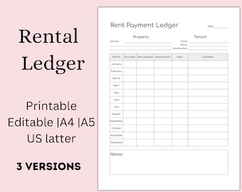 Sjabloon verhuur, Airbnb-huurbetaling, Tracker huurbetalingen, grootboekboek, grootboek, verhuur, huurbewijs, huurhuur, afdrukbaar