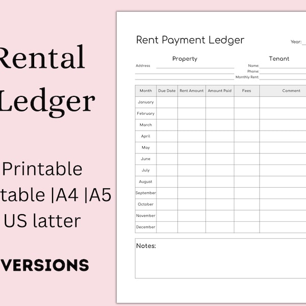 Rental Ledger Printable Template, Rent Payment Ledger, Rent Payment Tracker, Ledger Book, General Ledger, Rental, Rent, Ledger, Rent Receipt