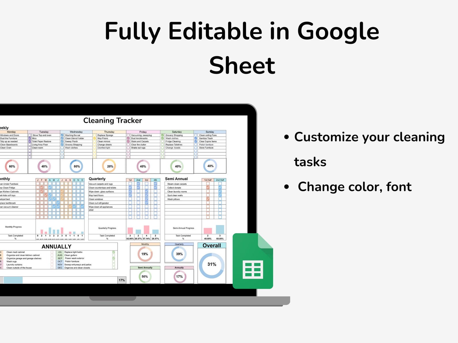 Cleaning Checklist Spreadsheet for Google Sheet, Cleaning Schedule ...