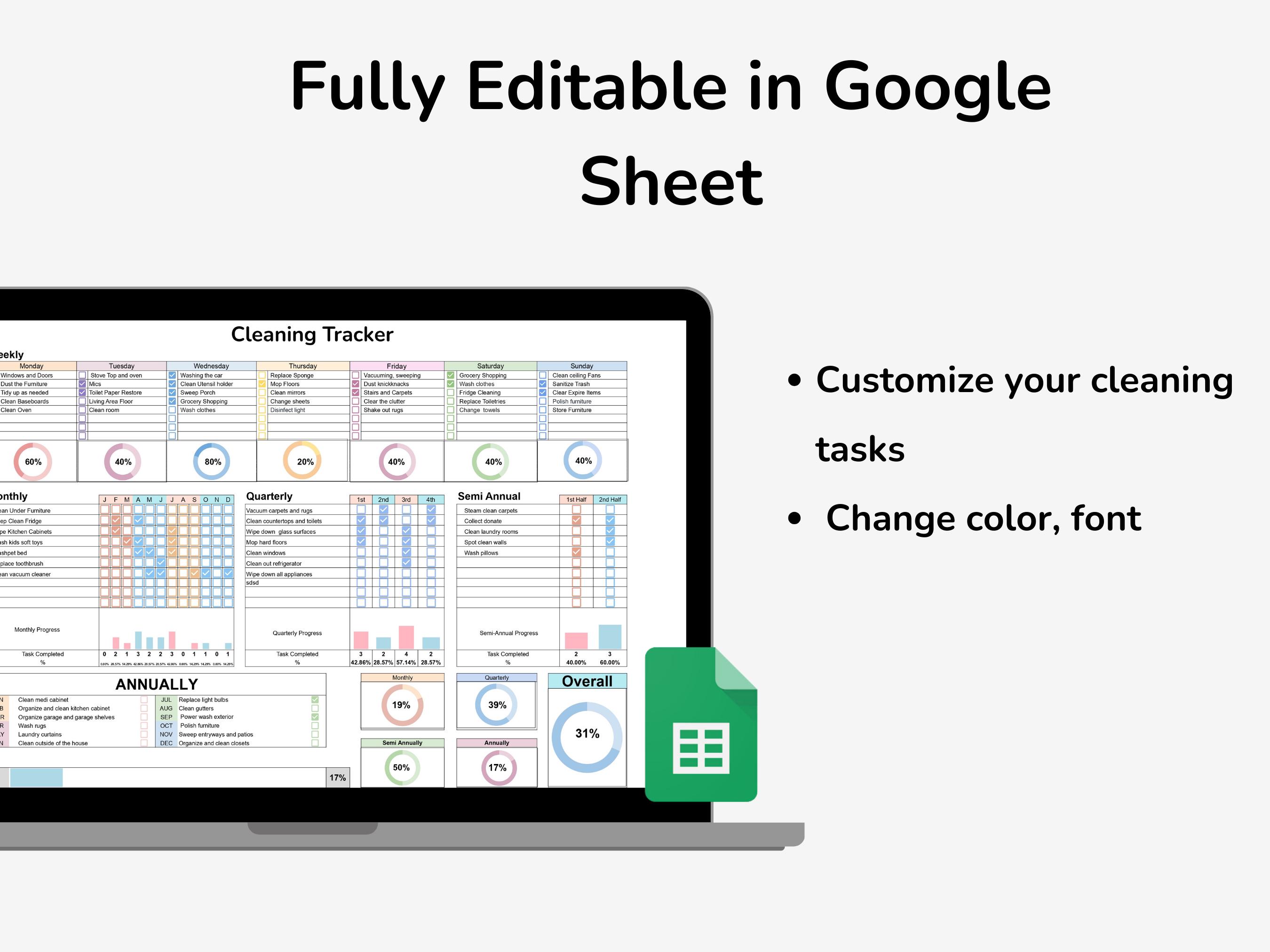 Cleaning Checklist Spreadsheet for Google Sheet, Cleaning Schedule ...