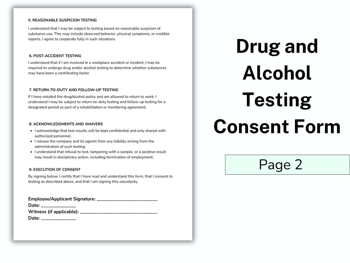 Editable Drug and Alcohol Testing Consent Form Template, Testing ...