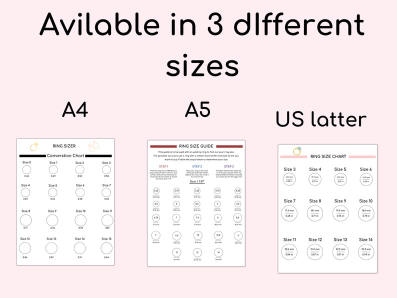 Printable Ring Size Chart Template, Ring Sizer, Ring Size Finder, Ring Size Guide, Ring Measure ...