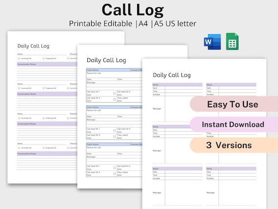 春夏新作モデル Printable Back Call Log, Communication Log, Call Daily スケジュールボード