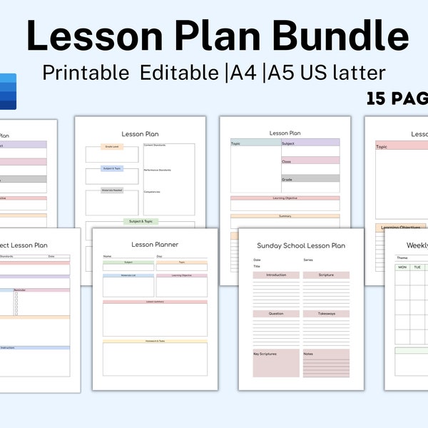 Printable Lesson Plan Template, Lesson Planner Bundle, Homeschool Teacher Planner, Weekly, Daily Plans, Academic Schedule, Lesson Plan Book