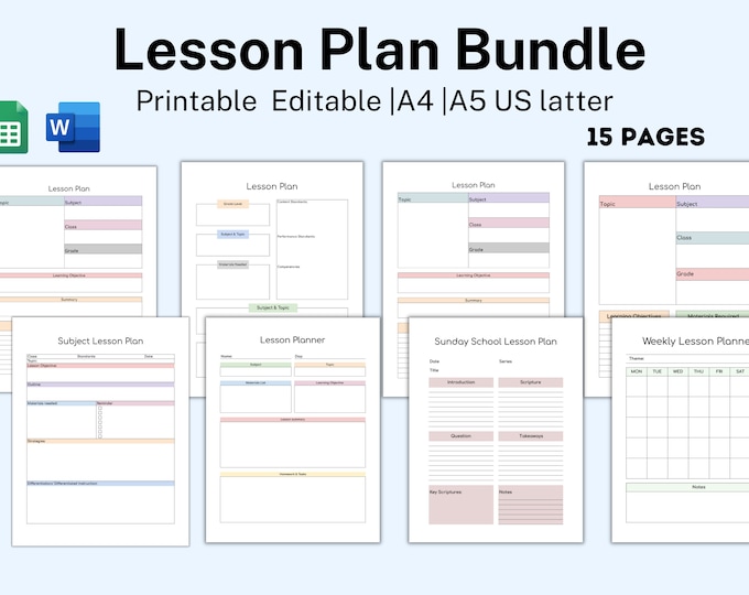 Printable 8 Subject / Assignment / Weekly Lesson Plan Planner ...