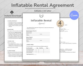 Inflatable Rental Agreement Template, Inflatable Agreement, Inflatables Business, Bounce House Rental, Rental Agreement, Liability Waiver