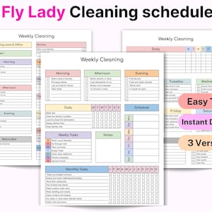 Afdrukbaar Fly Lady-schema, bewerkbaar reinigingsschema, wekelijkse maandelijkse schoonmaakplanner, dieptereiniging, zonereiniging, digitale download-pdf