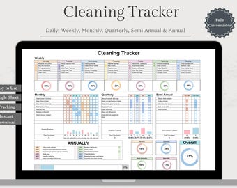 Spreadsheet schoonmaakschema Google Spreadsheets Schoonmaaktracker Wekelijkse checklist ADHD-schoonmaakplanner Huishoudelijke klusjestracker bewerkbare pdf