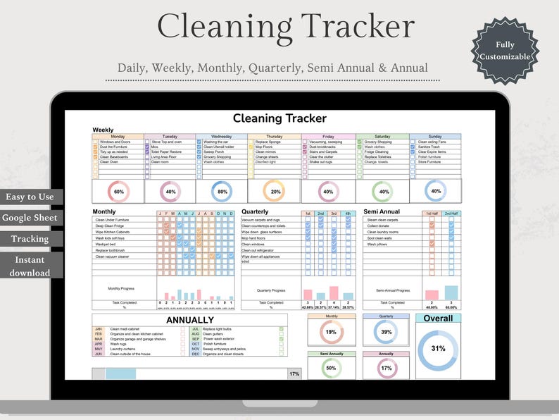 Cleaning Schedule Spreadsheet Google Sheets Cleaning Tracker Weekly ...