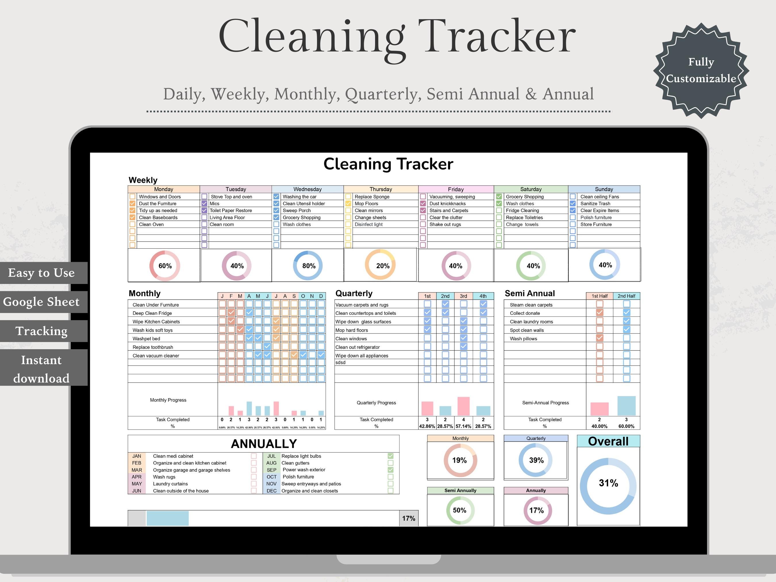 Cleaning Schedule Spreadsheet Google Sheets Cleaning Tracker Weekly ...