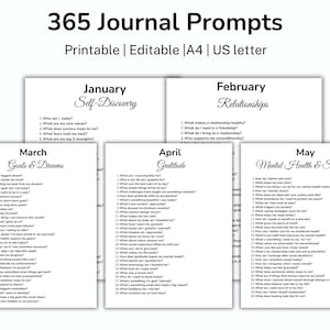 365 Journal Prompts, Self-Discovery and Mindfulness, Reflection And Wellness Prompts, Mental Health, Gratitude, Journal, Printable
