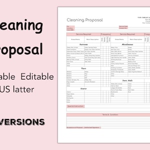 Cleaning Service Proposal Google Sheet Template, Editable cleaning service, Commercial cleaning, Cleaning Business, Cleaning Contract A4 A5