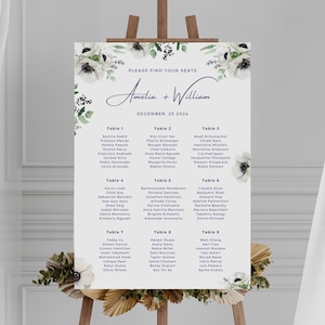 Editable Wedding Seating Chart Template, Greenery Wedding Seating Chart, Wedding seating plan, Modern Script Seating Plan, INSTANT DOWNLOAD