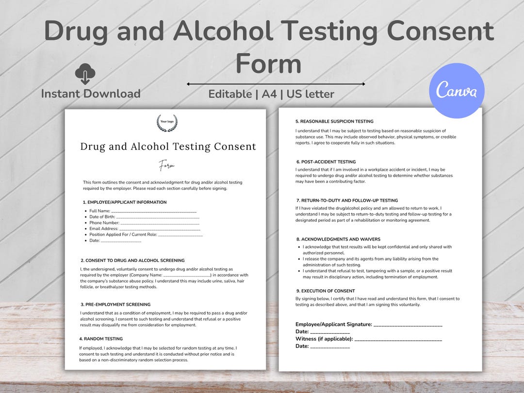 Editable Drug and Alcohol Testing Consent Form Template, Testing ...
