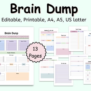 DRUCKBARE Brain Dump Vorlage, Gedanken Organizer, Brain Dump Journal, ADHS Brain Dump, Prioritäten Matrix, Arbeitstage Planer, tägliche Aufgabenliste