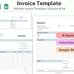 Invoice Template PDF Word, Excel Invoice Tracker, Small Business Google Sheet Template, Receipt Template, Fillable Invoice, Instant Download