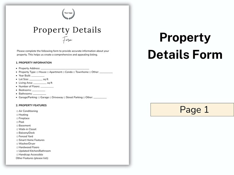 Property Details Form Template, Property Information, Real Estate