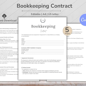 Bookkeeping Contract Template, Bookkeeping Service, Bookkeeping Agreement, Accounting Service, Bookkeeper Contract, Client Agreement, Canva