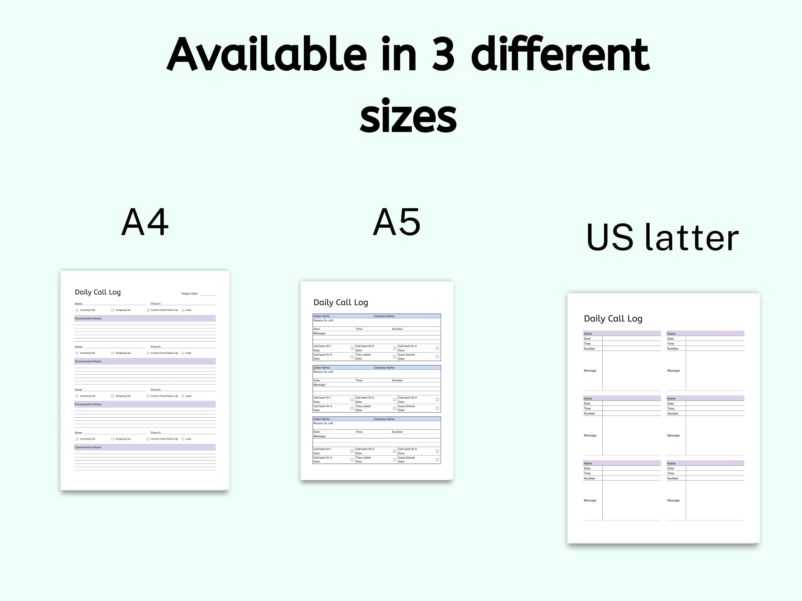Printable Daily Call Log, Communication Log, Call Back Tracker, Missed ...