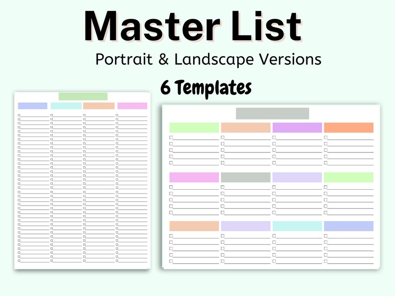 Master Task List Printable, Blank Checklist Template, Master to Do List ...