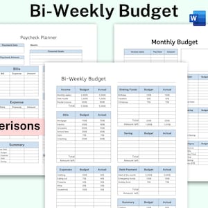 Bi-weekly Budget Planner Printable, Editable Biweekly Paycheck Budget, Bi-weekly Template, Zero Based Budget Sheet Binder, Finance Binder