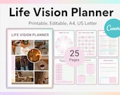 Life Vision Planner Printable, Editable Life Goals Planner, New Year Goal Planning PDF, Self Care Plan, Dream Manifestation, Goal Tracker