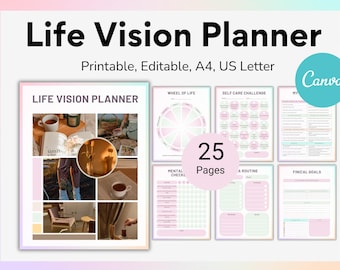 Life Vision Planner Printable, Editable Life Goals Planner, New Year Goal Planning PDF, Self Care Plan, Dream Manifestation, Goal Tracker