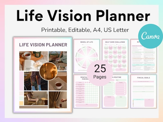 Life Vision Planner Printable, Editable Life Goals Planner, New Year Goal Planning PDF, Self Care Plan, Dream Manifestation, Goal Tracker