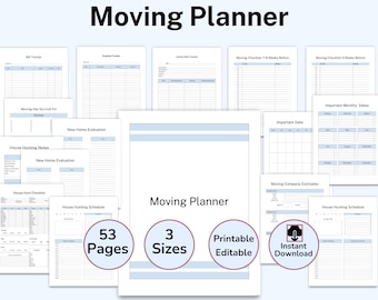 Moving Checklist Printable, Moving Organizer, Declutter Planner, New Home Evolution, House Hunting, Real Estate PDF, Edit in Google Sheet