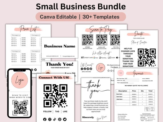Craft Show Templates Bundle, Editable Small Business Sign Bundle, Order form Printable, Price List & scan To Pay Template, QR Code Sign SVG