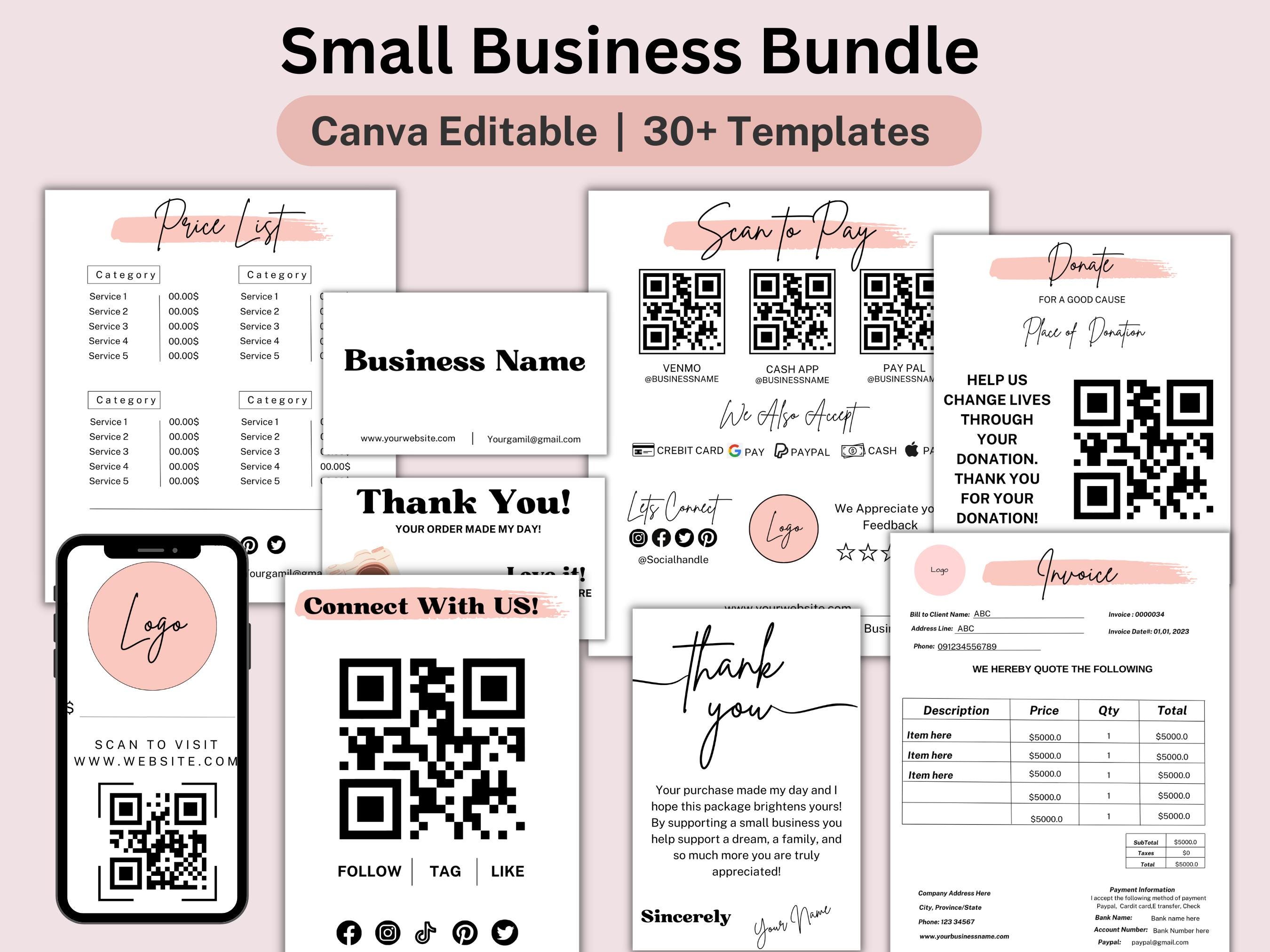 Craft Show Templates Bundle, Editable Small Business Sign Bundle, Order form Printable, Price List & scan To Pay Template, QR Code Sign SVG