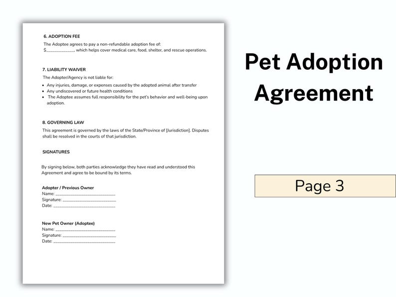 Adopt Signature Editable Pet Adoption Agreement Form: Canva Template (digital Download ...