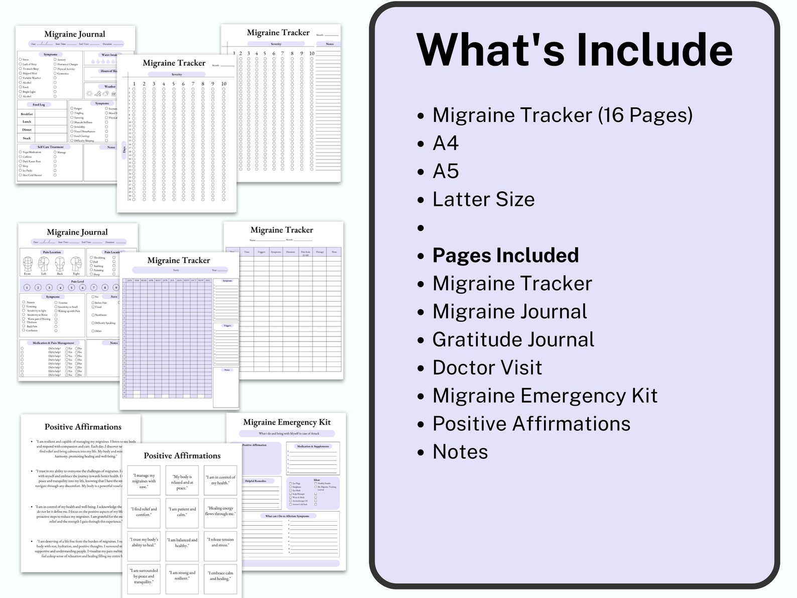 Migraine Tracker Printable, Symptom Tracker, Headache Diary, Daily
