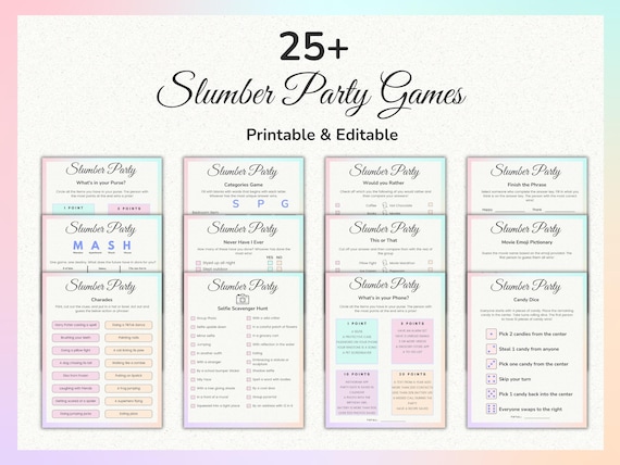 Slumber Party Games, Teen or Tween Sleepover Activities, Pajama Night Game for Girls, Truth or Dare, Scavenger Hunt for Girls, Printable