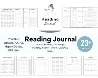 Book Reading Log Journal 2025, Book Reading Planner Printable, Reading Goals, Book review log, Book Shelf Review Journal, Reading Challenges