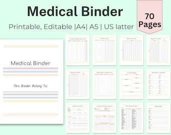Medical Planner Binder Printable, Medical Binder, Medical Log, Medical History Tracker, Medical Records, Medical Journal PDF, Health Binder