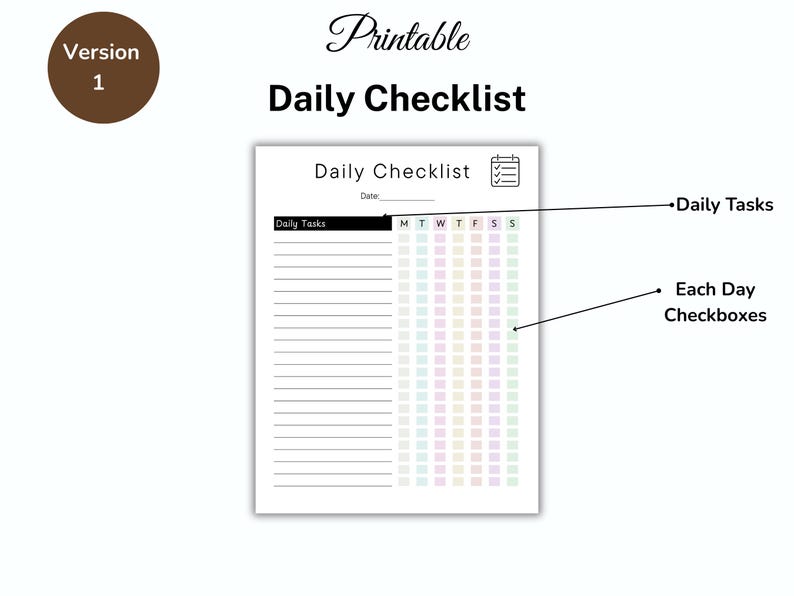 Week Checkbox Examples Editable Daily Checklist, Weekly Task List, Daily Work Checklist, Kids ...