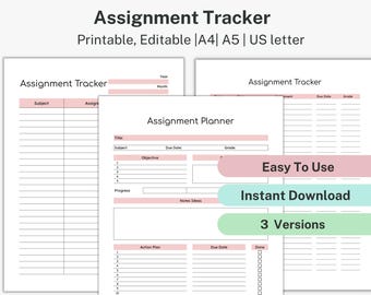 EDITABLE Assignment Tracker, ADHD Student Assignment Planner Printable, Grade Tracker, Homework Tracker, School College Log Planner, School