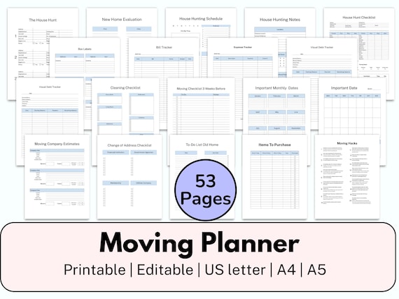 Moving Planner, Moving Checklist pdf, Moving Binder, Moving Gift, Moving list, Moving Checklist Printable, Declutter Planner, INSTANT PDF