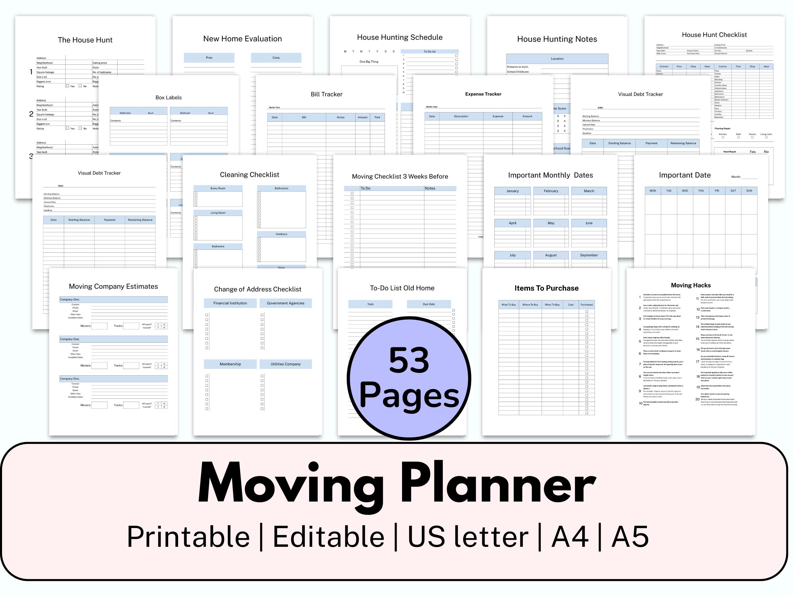 Moving Planner, Moving Checklist pdf, Moving Binder, Moving Gift, Moving list, Moving Checklist Printable, Declutter Planner, INSTANT PDF