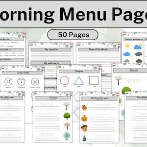 PRESCHOOL Morning Menu, Homeschool Morning Menu, Morning Menu Kindergarten, Homeschool Printable, Preschool Binder