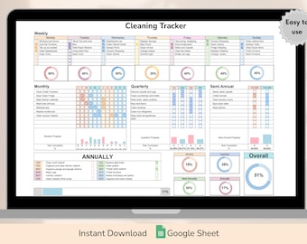 Cleaning Checklist Spreadsheet For Google Sheet, Cleaning Schedule, Weekly Cleaning Tracker, ADHD Cleaning Planner, Flylady Cleaning Tracker