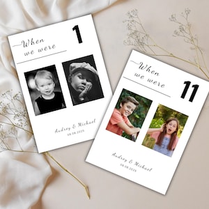 Photo Table Wedding Numbers, Photo Table Numbers, When We Were Age, Photo Table Sign, Age Table Numbers, picture table number, Table Numbers